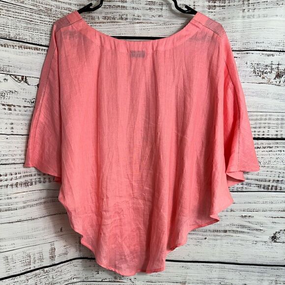 Amelline linen poncho one size with studs shoulder details Minimalist coral New - Picture 3 of 10